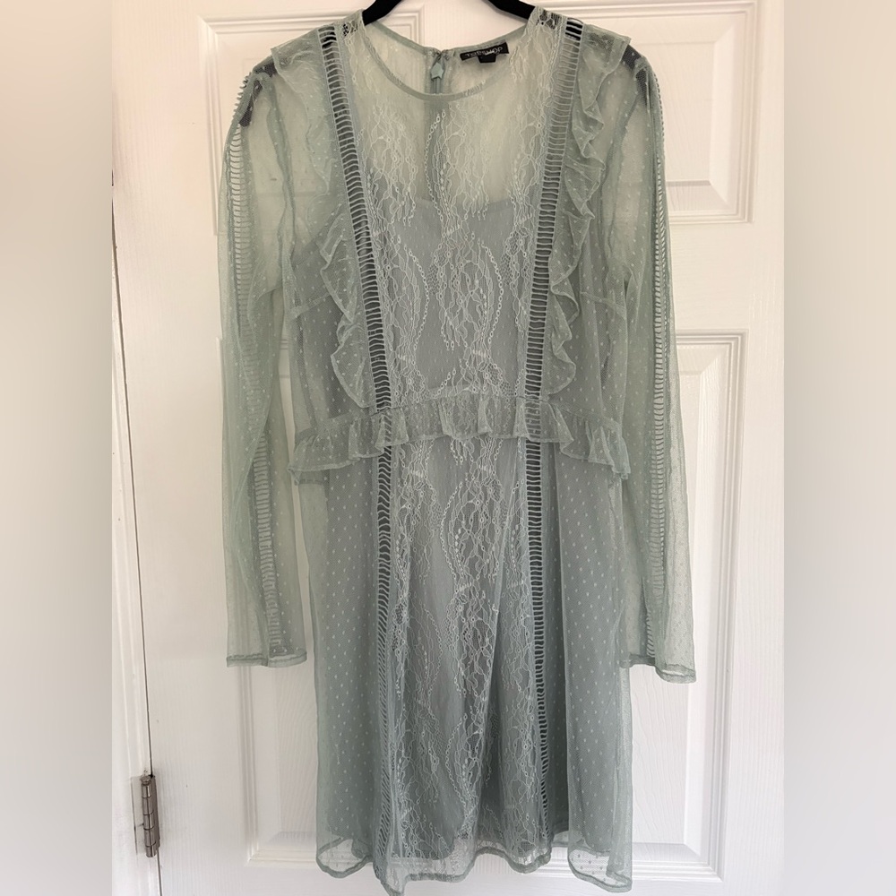 Topshop Light Blue Dobby Lace Skater Dress - Picture 4 of 11